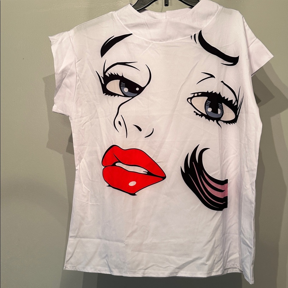 Graphic White T-Shirt with Red Lips Design - Picture 5 of 5